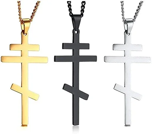 Tarnish free stainless steel gold plated cross Jesus Orthodox Cross necklace