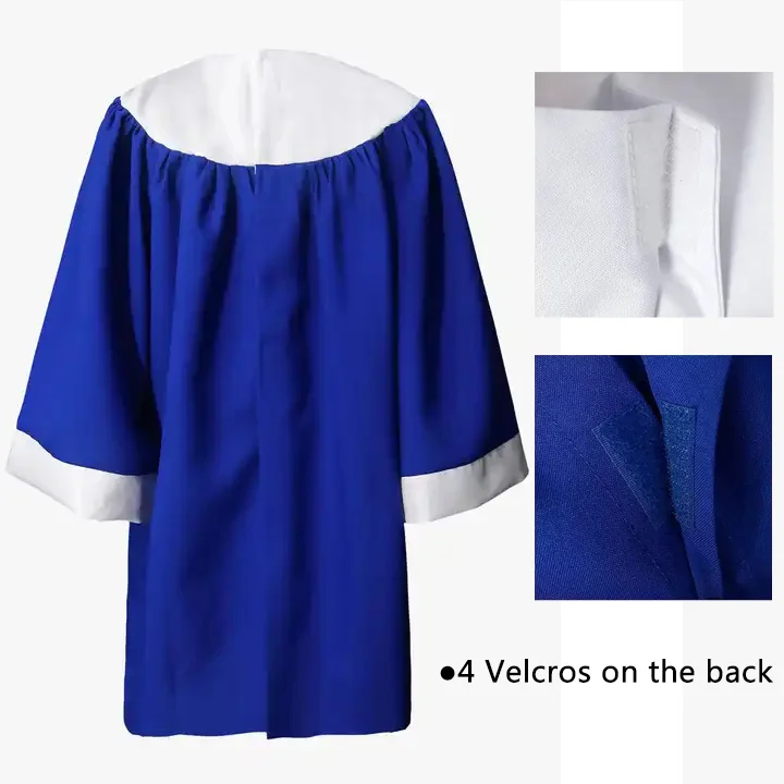 Custom Lark Rounded Yoke Church Children Graduation Choir Robes Gown with Gold Cross Logo 100% Polyester Matte Fabric supplier