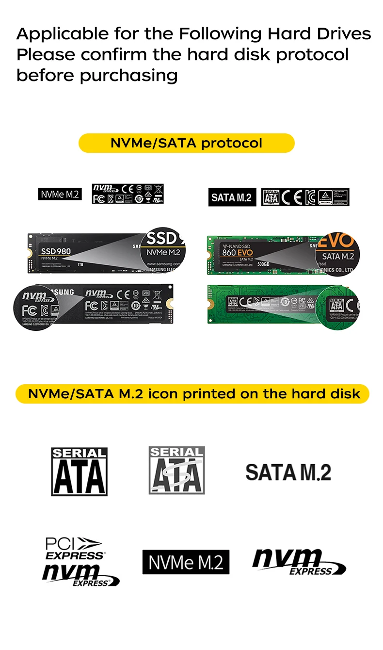 USB 3.1 Gen2 10Gbps M.2 SSD Enclosure, NVME & SATA Dual‑Protocol External Hard Drive Caddy, Support Up to 8TB Hea8c77578b8346d9b46e499610a8a107i