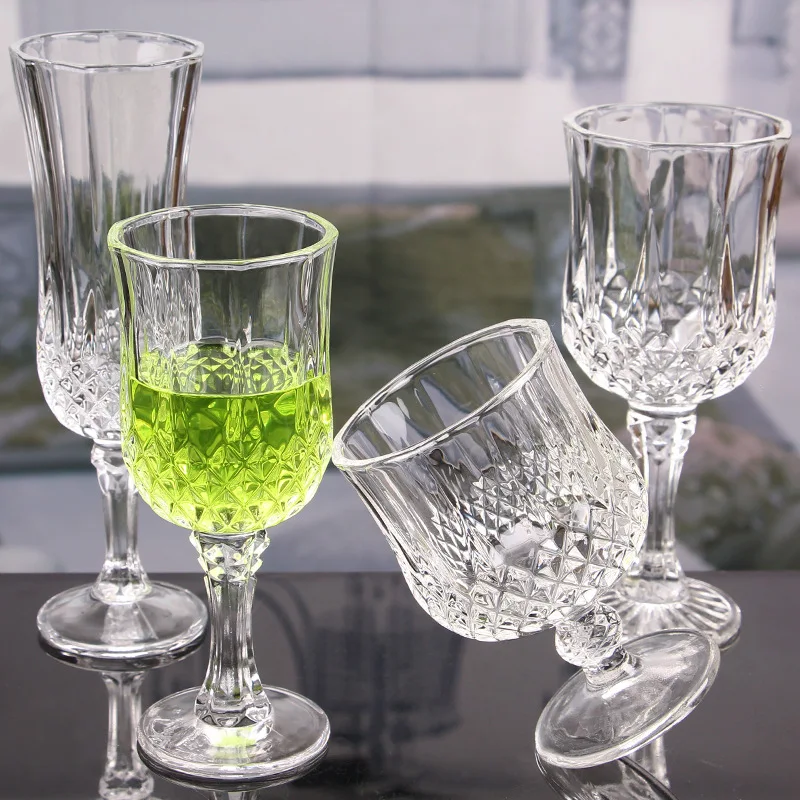 2023 hot sell wholesale cups short stem champagne goblets crystal vintage embossed goblet wine goblet glass