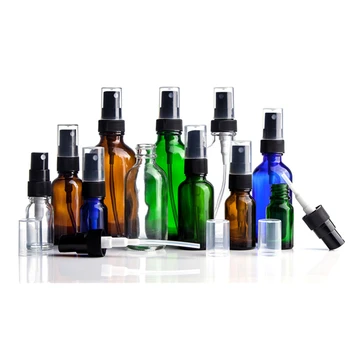 5ml 10ml 15ml 20ml 30ml 50ml 100ml Clear Amber Blue Green Frosted Color Glass Spray Bottle with Black Fine Mist Sprayer