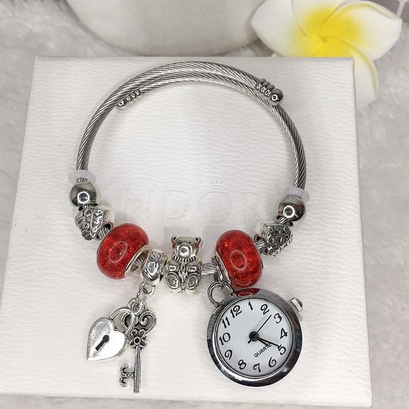 Hot Sale Silver Plated Stainless Steel Charm Bracelet With Watch Big