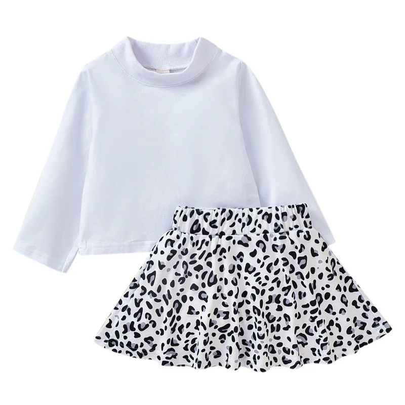 2022 new arrival autumn toddler girls clothes sweet toddler solid shirts+leopard skirts boutique clothing sets 1-6 year