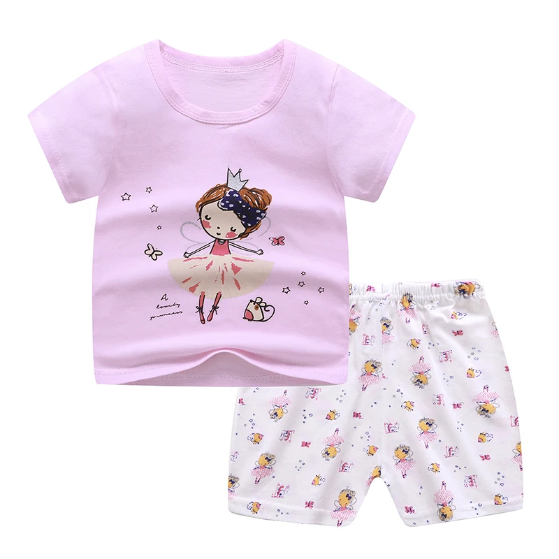 Boys and Children's Pajamas  Kids clothings 100% Organic Cotton Short Sleeve suit T-shirt  Baby SportsWear  for Summer