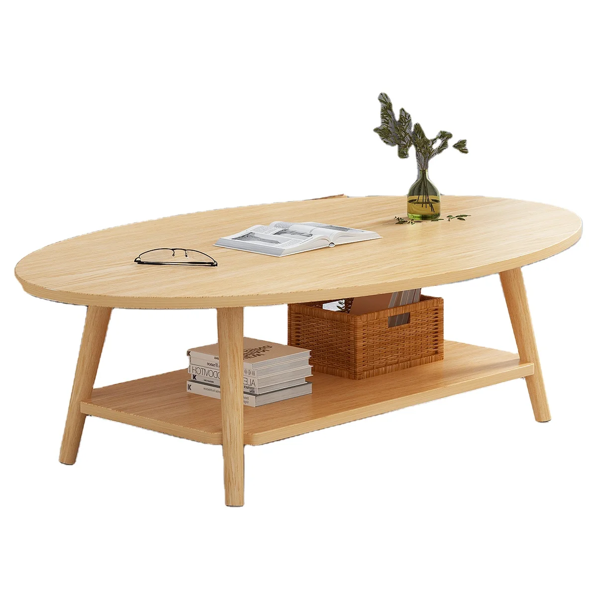 Ellipse Wooden Cheap Round White Oak Living Room Small Coffee Table