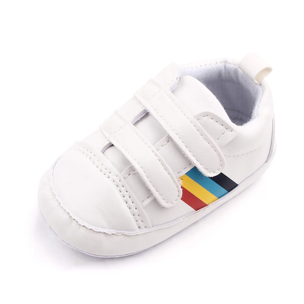Spring and Autumn PU Leather Striped Double Line with Soft Soled Baby Indoor Walking Shoes details