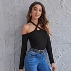 Long Top High Quality Women Shirt Off-the-shoulder Long Sleeve Crop Top Cross Strap Knitted Slim Blouse