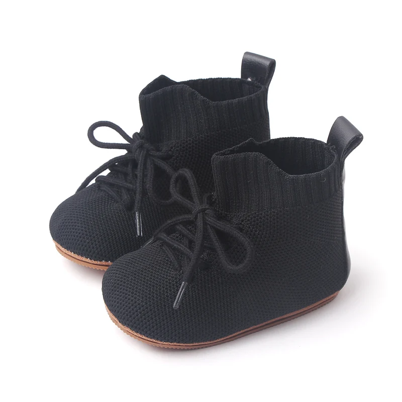 Spring Baby Flying Woven Shoes Breathable High Top Soft Soles Non-slip Baby Walking Shoes factory