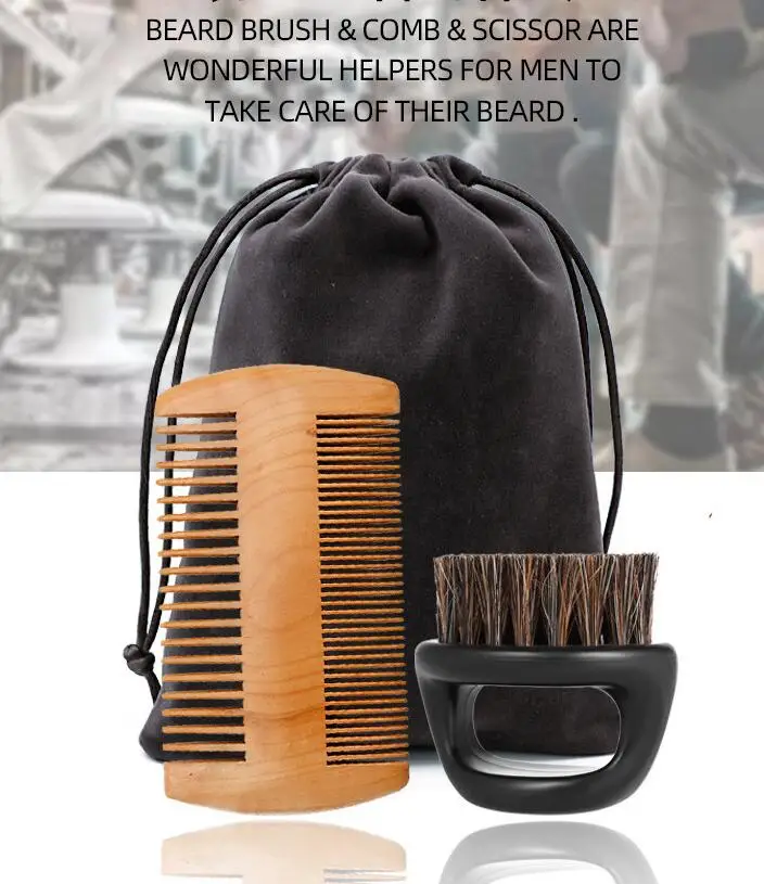 Wholesale Wood Beard Com Brush Cloth Bag Set Men's Beard Grooming Kit For Home Hotel Daily Use