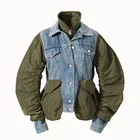 Coat Motorcycle Patchwork Denim Jean Jacket Bubble Puffer Jacket Coat For Women