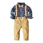 Boys Dress Blue All Over Print Shirt And Khaki Cotton Trousers Pants Boys Dress 2 Piece Sets