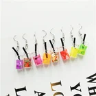 Fashion Candy Color Lovely Fruit Milk Tea Drink Yellow Lemon Cup Funny Earings
