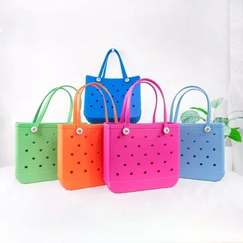 Women Wholesale Beach Waterproof Tote Bags Custom Summer Rubber Totes Pvc O Large Fashion Eva Plastic Silicone Bag With Holes