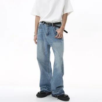 New Fashion Style Baggy Fit Cool Boy Denim Pants Cotton Men Jeans Washed Loose Straight Wide Leg Men's Jeans