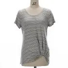 Women Summer Casual Crew Neck Short Sleeve Twist Front Striped Knit Top T Shirt
