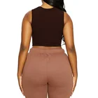 Vest Brown Color Sleeveless Women's Vest Fitness Tops Sexy Special Front Cut-Out Design Crop Top