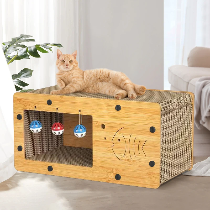 Cat Scratch Box for Indoor Cats Hideout and Play Protecting Furniture Cat Scratchers Cardboard Scratching Board with Ball Toy