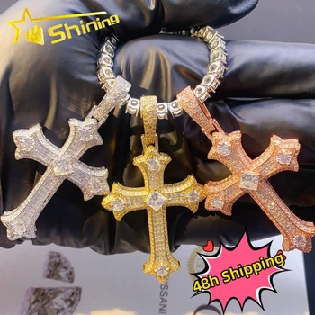 Wholesale price high quality hip hop pendant 925 sterling silver GRA certificated moissanite cross pendant