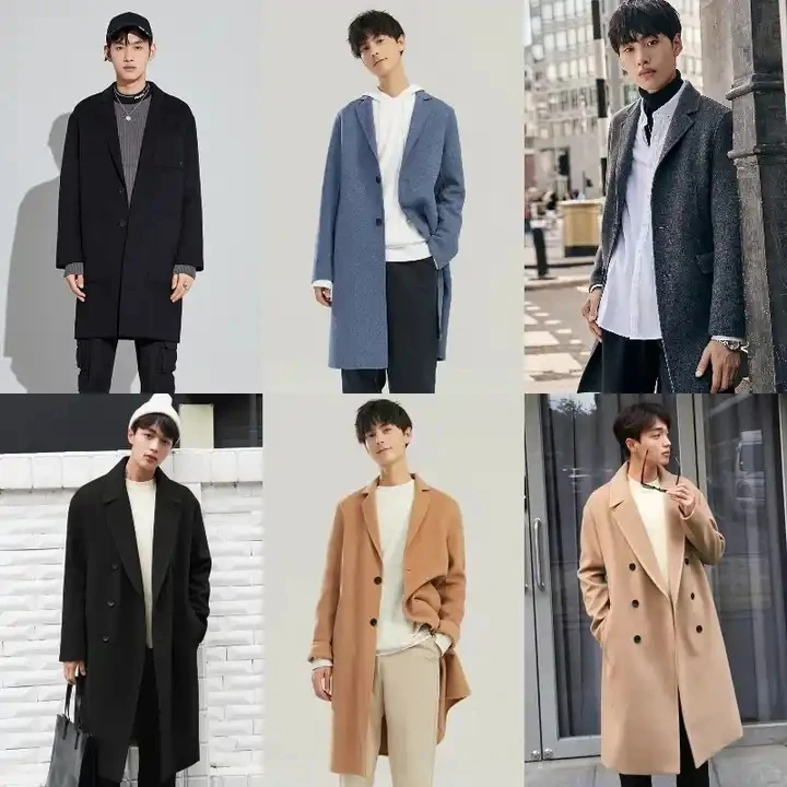 SOMTHRON Men's Casual Trench Coat Slim Fit Notched Collar Long Jacket Overcoat Single Breasted Pea Coat wih Pockets