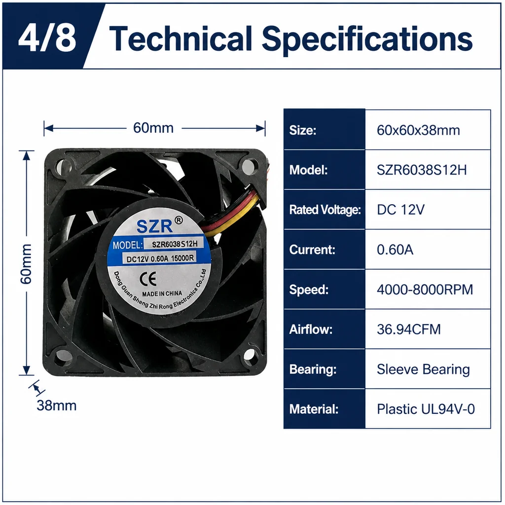 Sleeve Bearing, 60x60x38mm, Brushless, Axial, 6038 - detail 12
