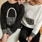 OEM ODM Custom Black Applique Tweed Hoodie Sweatshirt Hoodies For Girls