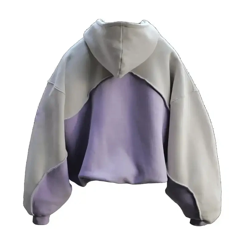 Unisex Heavyweight Oversized Pullover Hoodie 100% Thick Cotton Solid Color Blocked Patchwork Lining Streetwear Sweatshirt for supplier