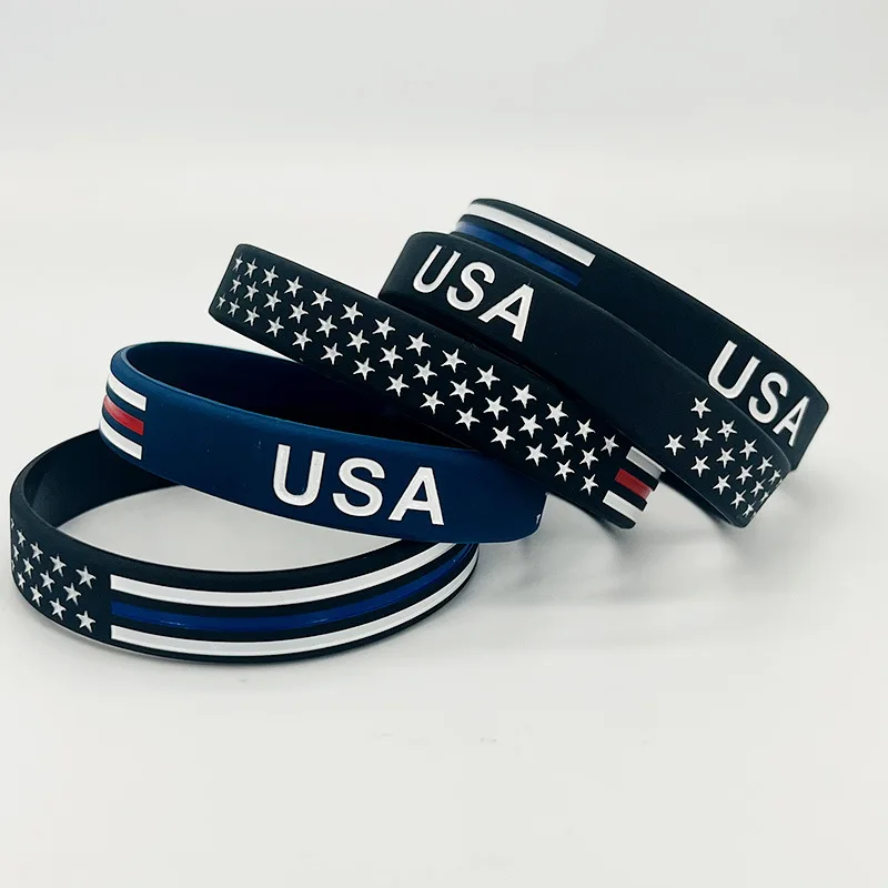 Thin Blue Line Red Flag Independence Day Commemorative Silicone Band