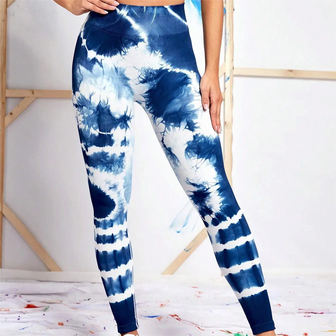 Fashion Tie Dye Printed Yoga Bell-Bottomed Pants Seamless High Waist Quick-drying Fitness Running Sports Leggings Women Flares