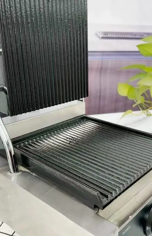 Commercial Digital Display Double Head Grooved Panini Grill Stainless Steel Full Groove Electric Press Grill for Restaurant