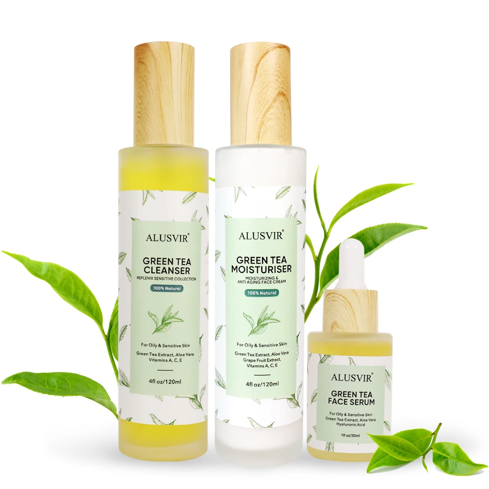 Best Green Tea Soothing Brightening Skin Face Cleasner Serum Cream Skin car care products Set Natural For Women Private Label