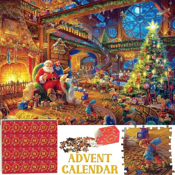 Custom Holiday Advent Calendar Jigsaw Puzzle 1000 Pieces Christmas Countdown Wooden Puzzle Game for Family Kids Gift supplier