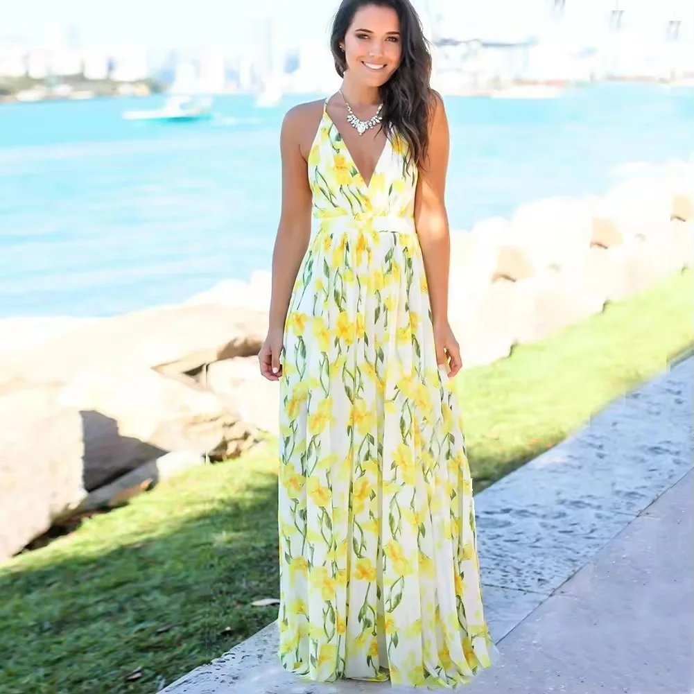 Women's 2024 Floral Boho Dress Wrap V Neck Short Sleeve Belted Ruffle Hem A-Line Flowy Maxi Dresses