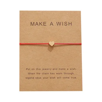 Hot Friendship Woven Bracelet Bangle Gold Heart Charm Beaded Jewelry Make A Wish Bracelet And Customize Wish Card
