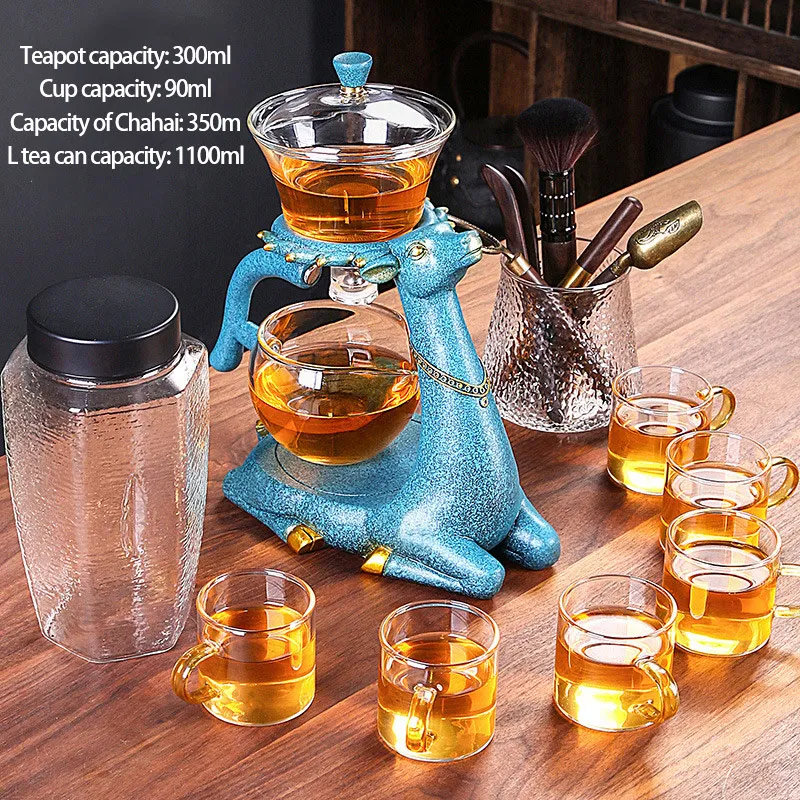 Creative deer self-watering chinese tea pot set heat water heater pot resistant glass tea pot with strainer 1.jpg