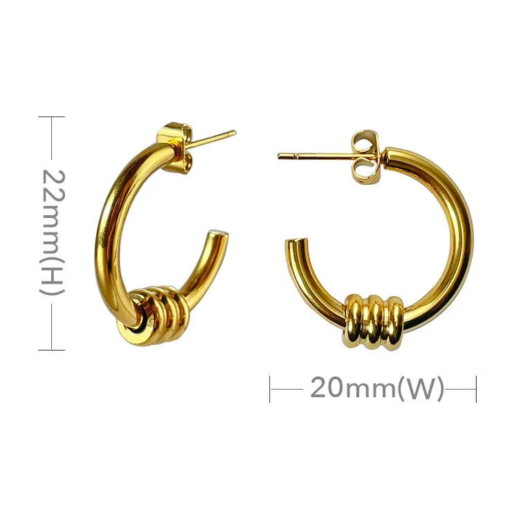 18K Gold Plated Stainless Steel Jewelry C Shaped Small Hoop Earrings Women Geometric Circle Accessories Earrings E211342