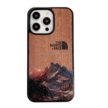 Real Wood Cell Phone Protective Case for iPhone 15 14 13 12 11 Pro Max North Face Phone Case Wood Personalized Mobile Cover
