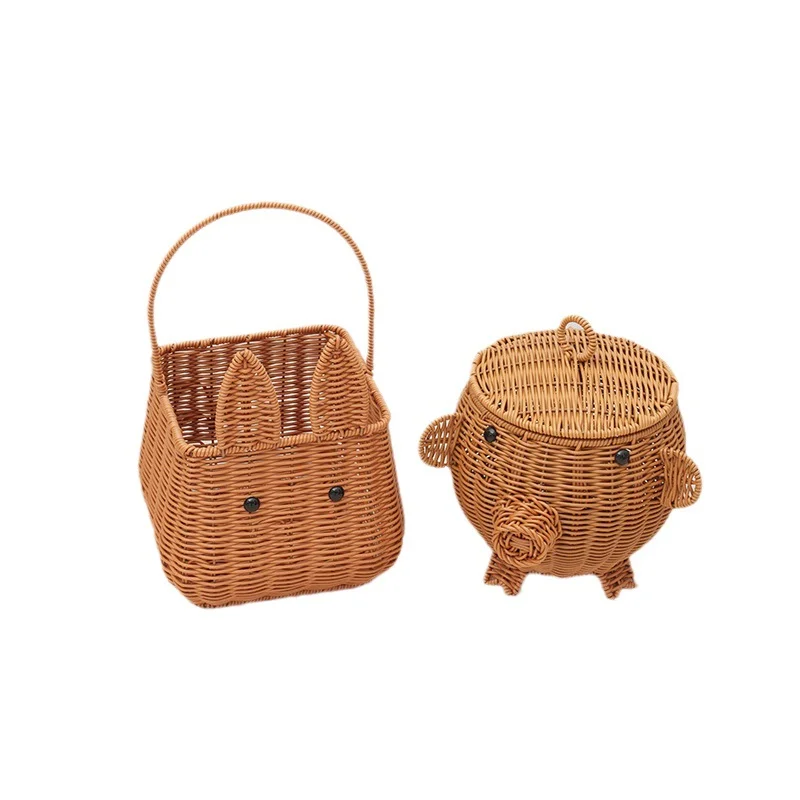 HUAYI Water Hyacinth Storage Basket Hand-Woven Fruit Baskets  Decorative Wicker box for Organizing