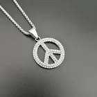 Diamond Pendant Stainless Steel Gold Plated Hip Hop Diamond Peace Pendant