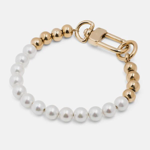 Men Fashion Custom Jewelry Signature Laser-engraved Clasp Stainless Steel Pearl Bead Bracelet
