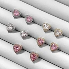 Cubic Zirconia Heart 925 Silver Cubic Zirconia Iced Out Heart Shape Women Stud Earrings