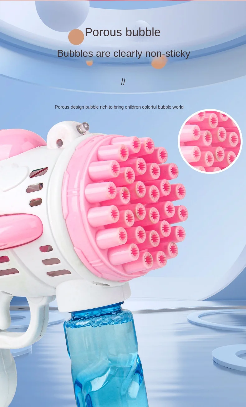 Professional Manufacturer's Angel Light Bubble Gun 30-Hole Rocket Bubble Blowing Machine Outdoor Toys Game Fun Plastic Wholesale