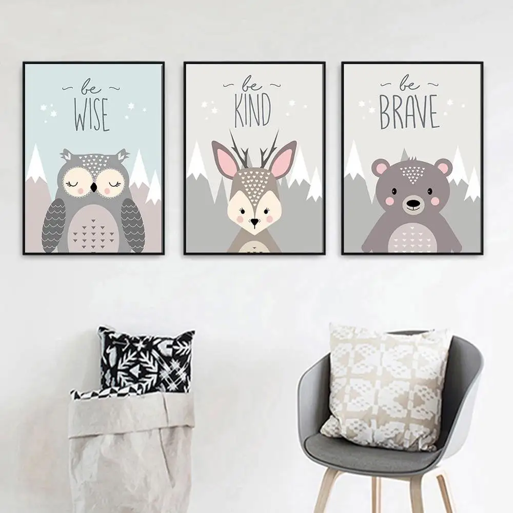 Cartoon Owl Canvas Poster Painting Animal Picture Wall Baby Kids Room Art Decor 