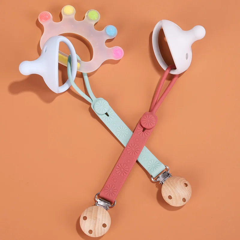 2021 Silicone Pacifier Wooden Dummy Chain Baby Pacifier Holder Beads