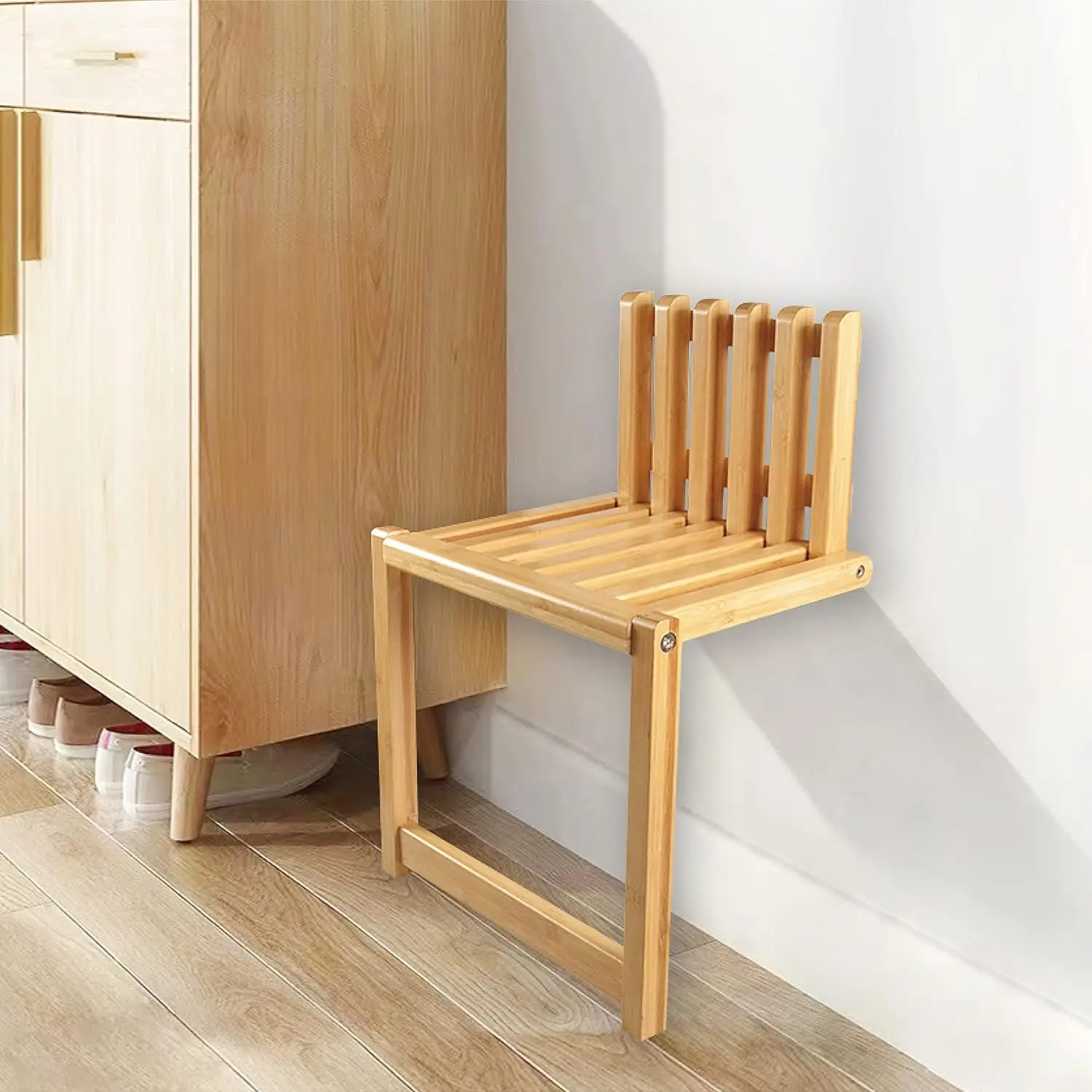 product modern leisure bamboo folding stool wall mounted foldable shower chair shoe changing stool for bathroom living room bedroom-2