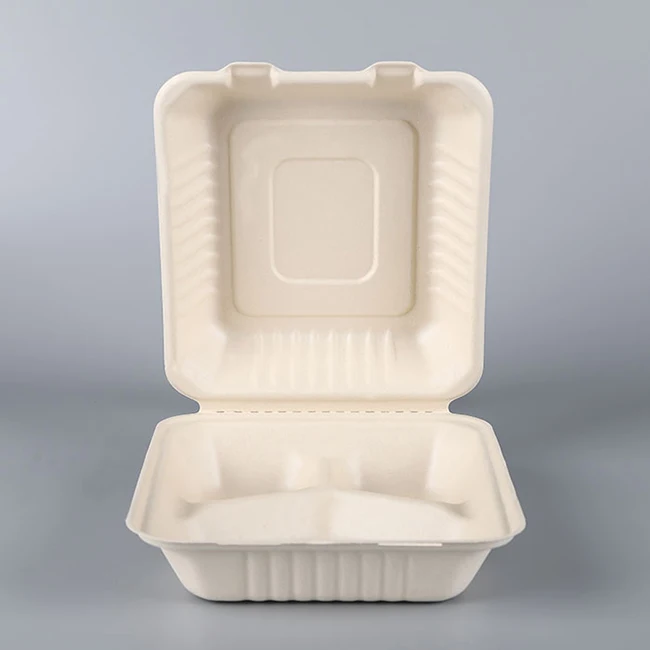 8x6" Eco Friendly Compostable Bagasse Takeaway Clamshell Food Container 