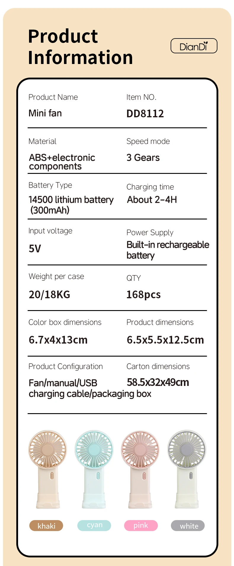 Charging Plastic Three-speed Fan, DD8112, USB, Portable - detail 26