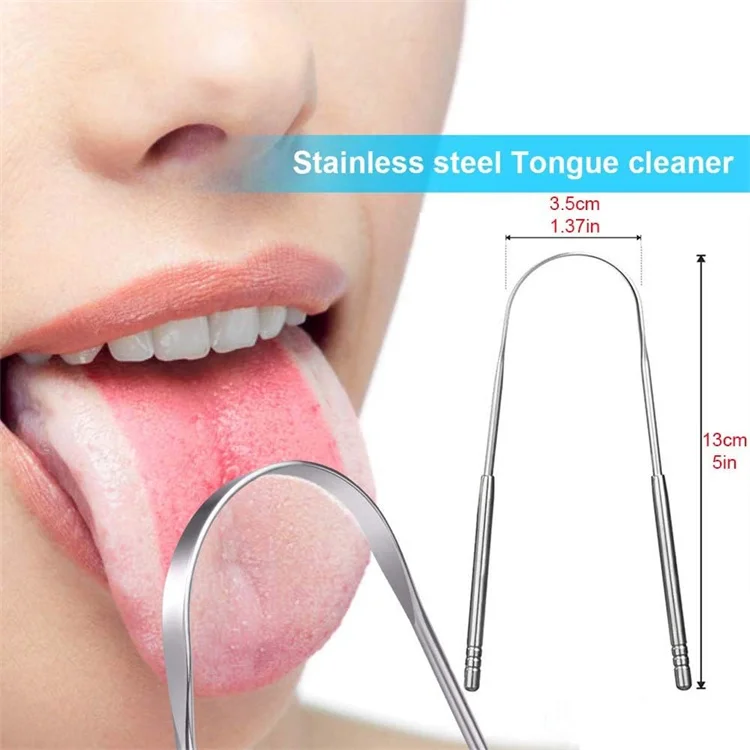Custom Logo U-Shape Tongue Cleaners Silver Stainless Steel Surgical Grade Tongue Scraper for Oral Health