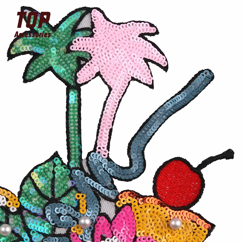 Handmade Pineapple Sequin Iron-On Patches with Pearl for T-Shirt Embroidery Decoration