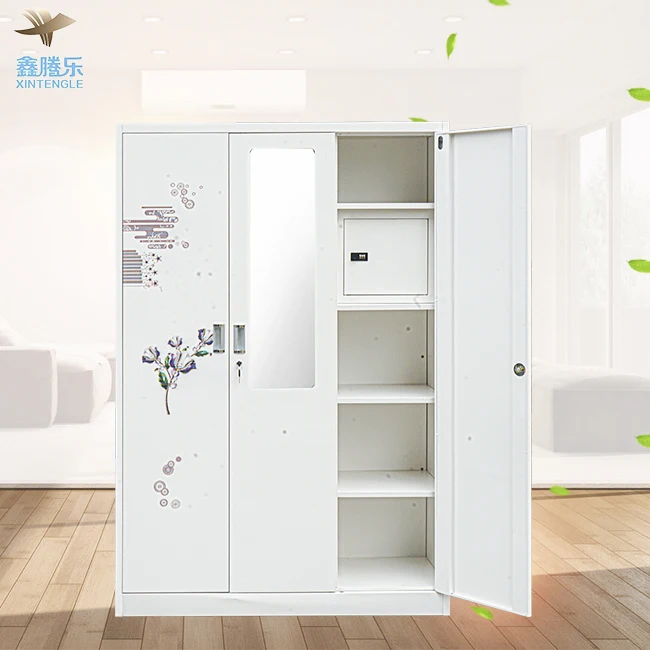 Guangzhou Factory Direct Customized 3-Door Steel Armoire Closet Kd Metal Wardrobe Locker for Bedroom Clothes Storage Direct Sale