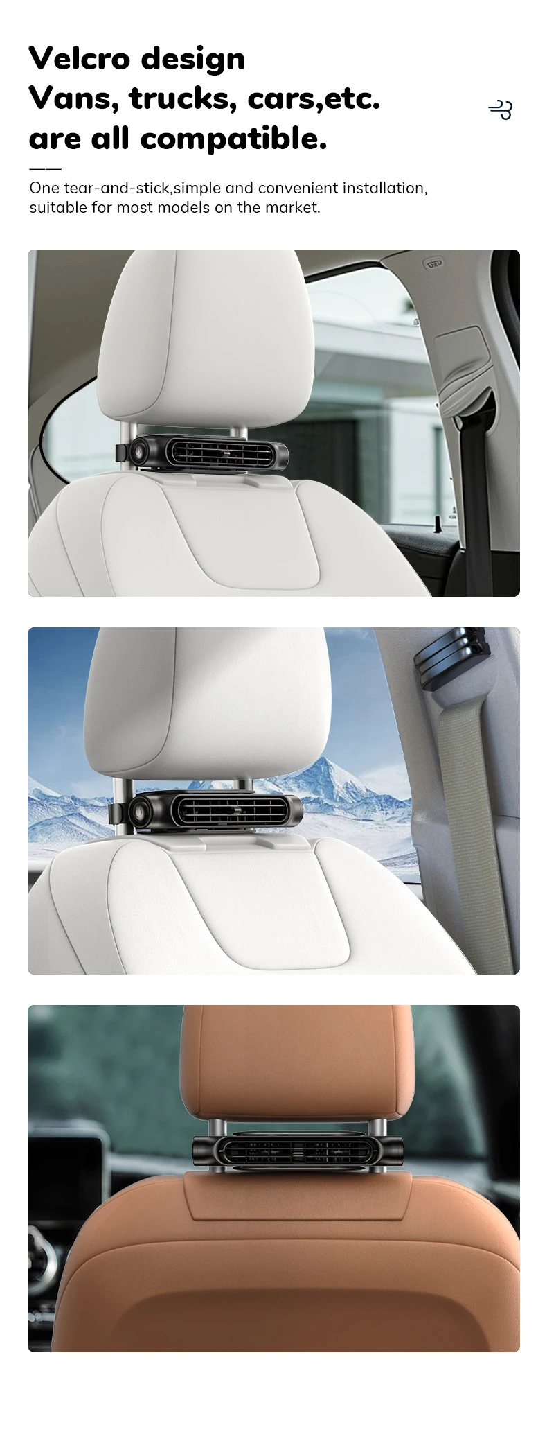 Headrest Mounted Leafless Fan, USB, 5W, ABS - detail 12